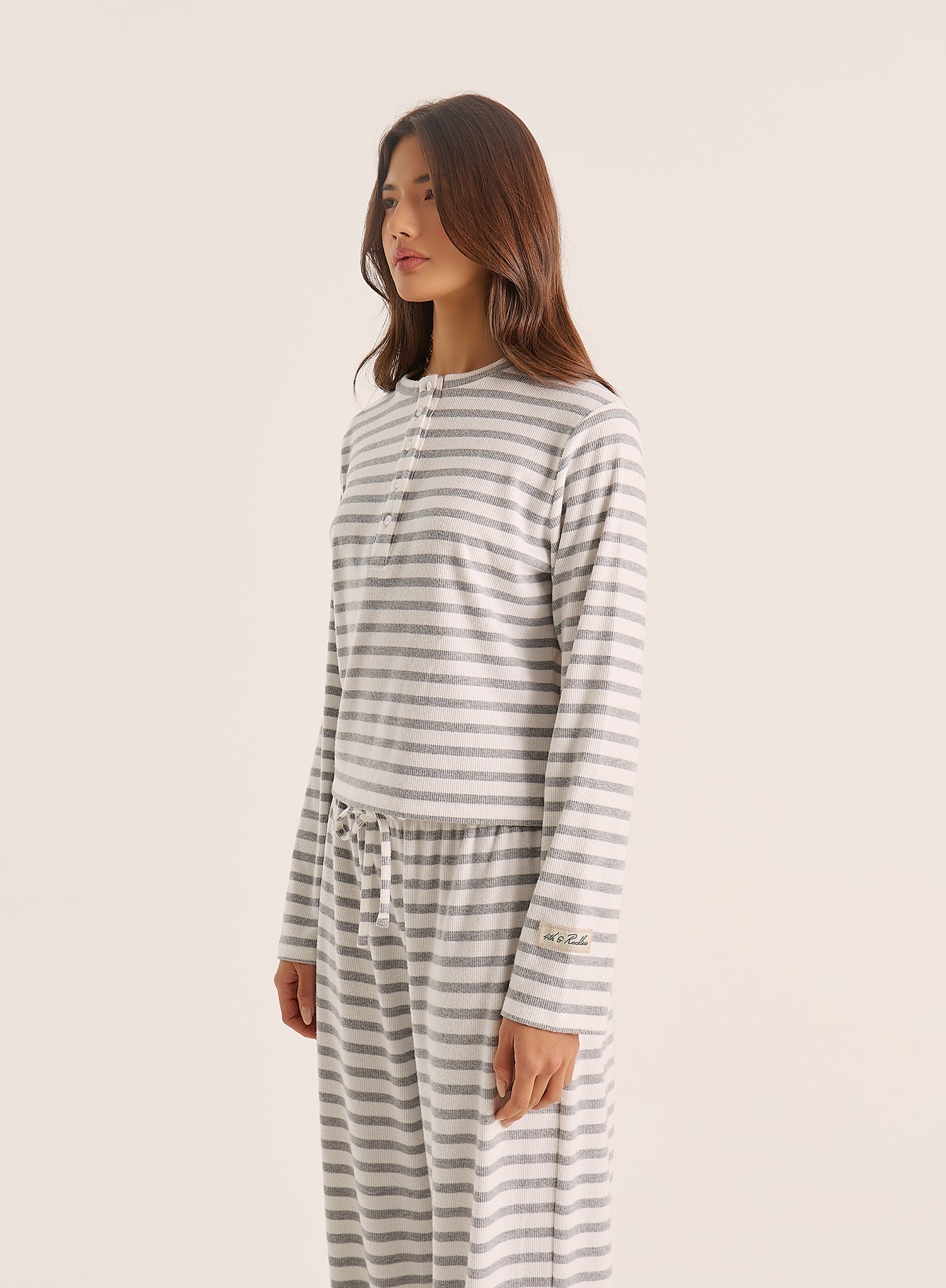 Light Grey Striped Jersey Ribbed Top